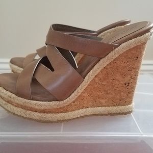 Jimmy Choo size 38 (7.5 US) leather tan wedges